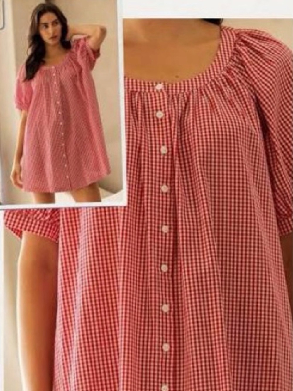 Storia Red Gingham Button-Front Mini Dress